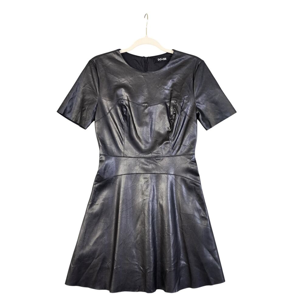 Do & Be Womens Faux Leather Mini‎ Dress Size Small Black Lined Biker Moto Goth